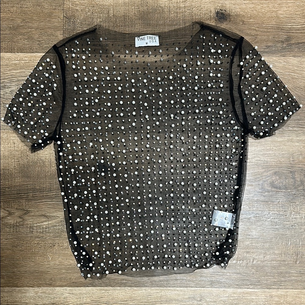 Vine Tree USA,Black Sheer Beaded Top